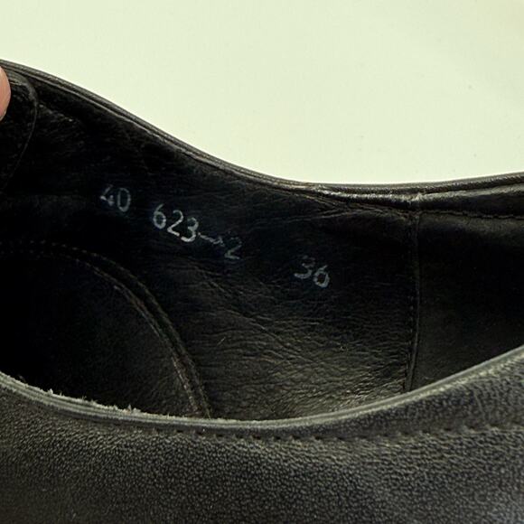 Vtg Guccini Women Leather Heeled Oxford Size 5.5 Square Toe Italy Model off Duty - Picture 9 of 12